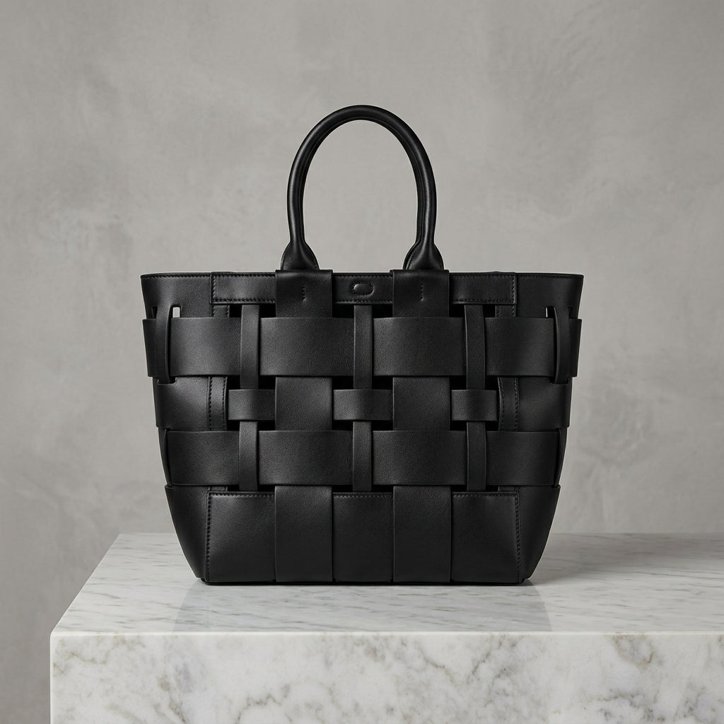Woven Vegan Leather Tote Bag | Top-Handle Handbag
