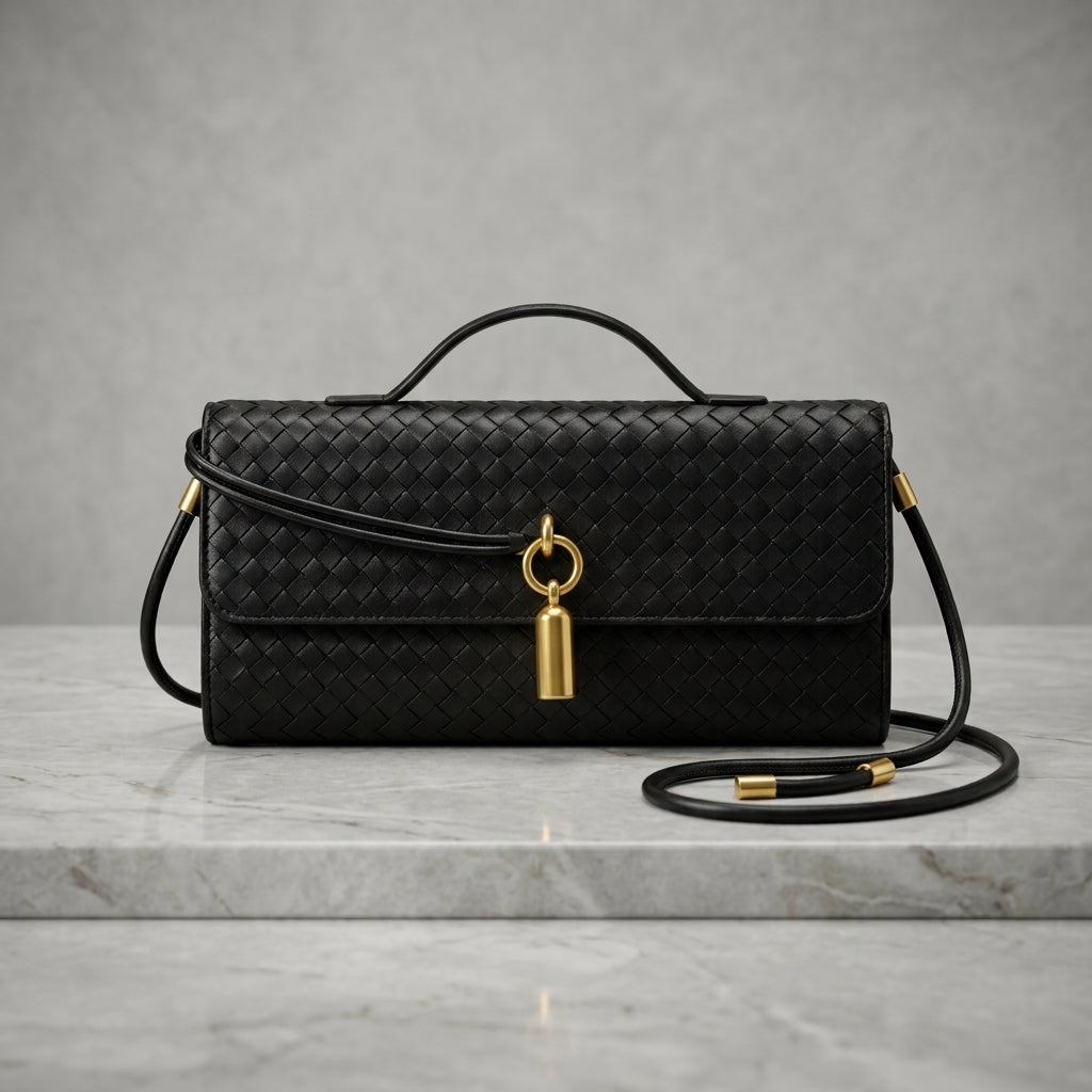 Woven Leatherette Envelope Clutch