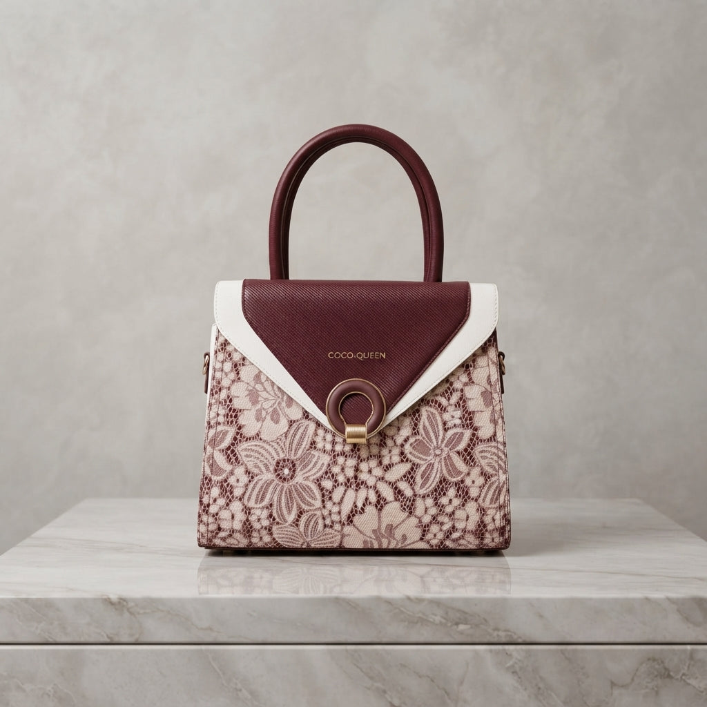 Coco Queen Floral Lace Envelope Flap Handbag with Ring Clasp