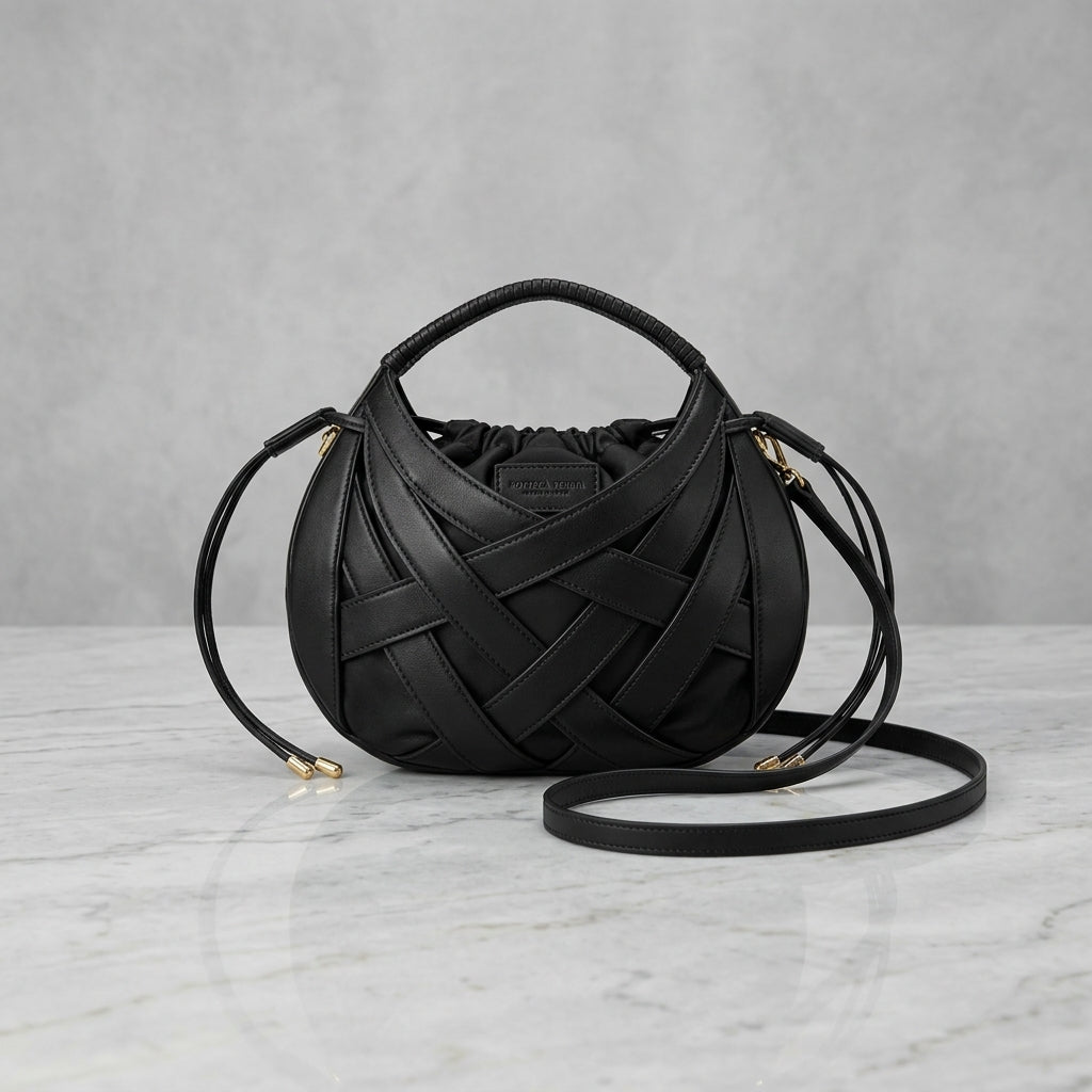 Woven Cage Drawstring Satchel Bag – Convertible Crossbody Shoulder Bag