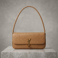 Woven Metallic Leatherette Shoulder Bag with Gold Hardware Accent