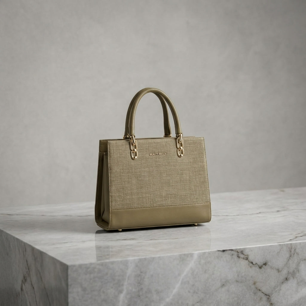 Woven Canvas & Leatherette Executive Structured Tote Bag