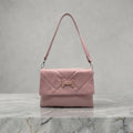 Blush Pink Geometric Quilted Flap Shoulder Bag with Matte Buckle