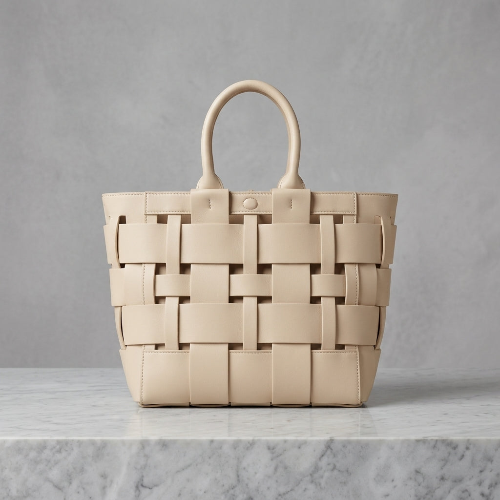 Woven Vegan Leather Tote Bag | Top-Handle Handbag