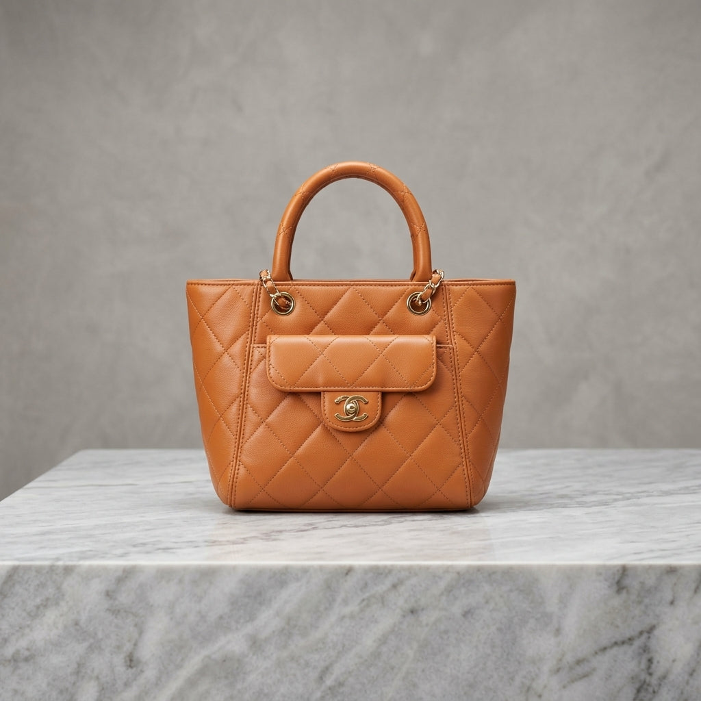 Quilted Leatherette Shopping Tote – Convertible Top-Handle Shoulder Bag with Chain Strap