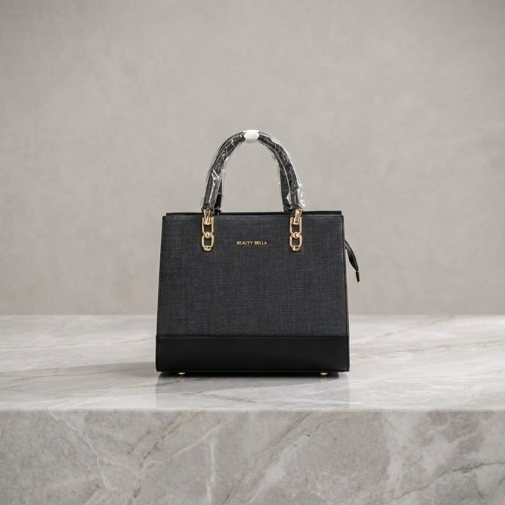 Woven Canvas & Leatherette Executive Structured Tote Bag