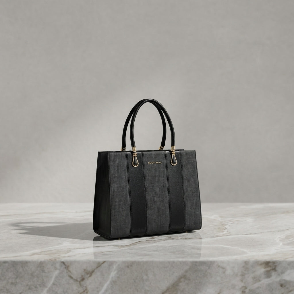 Structured Canvas & Leatherette Executive Tote Bag