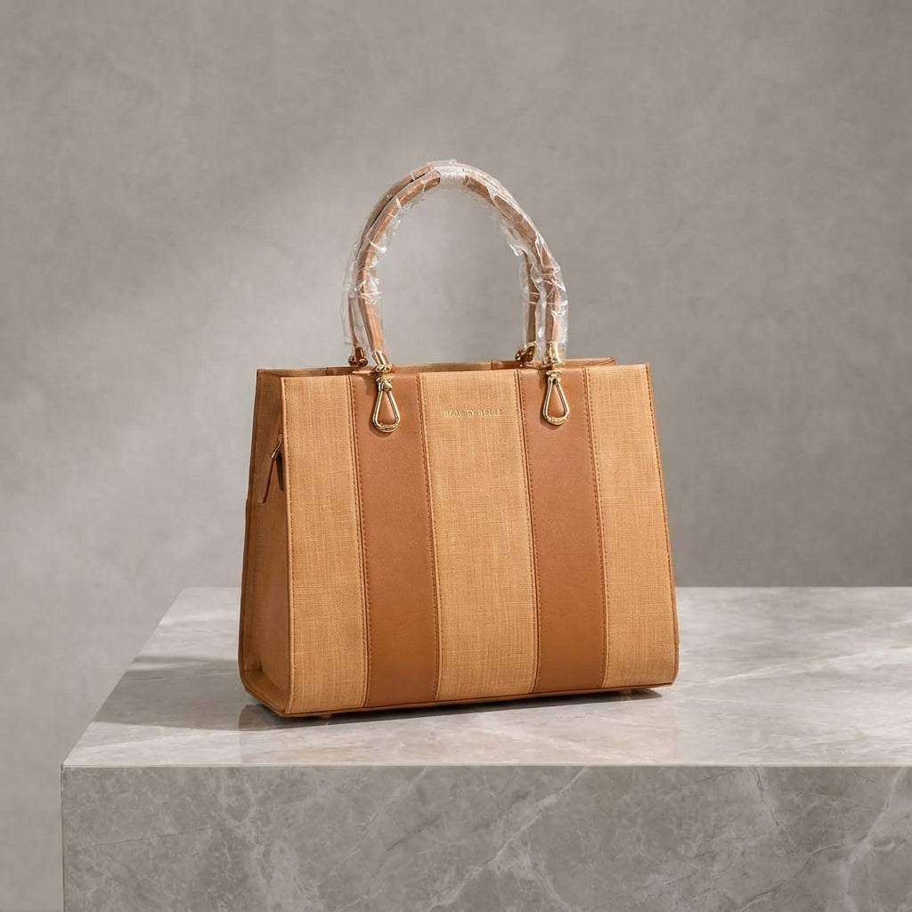 Structured Canvas & Leatherette Executive Tote Bag