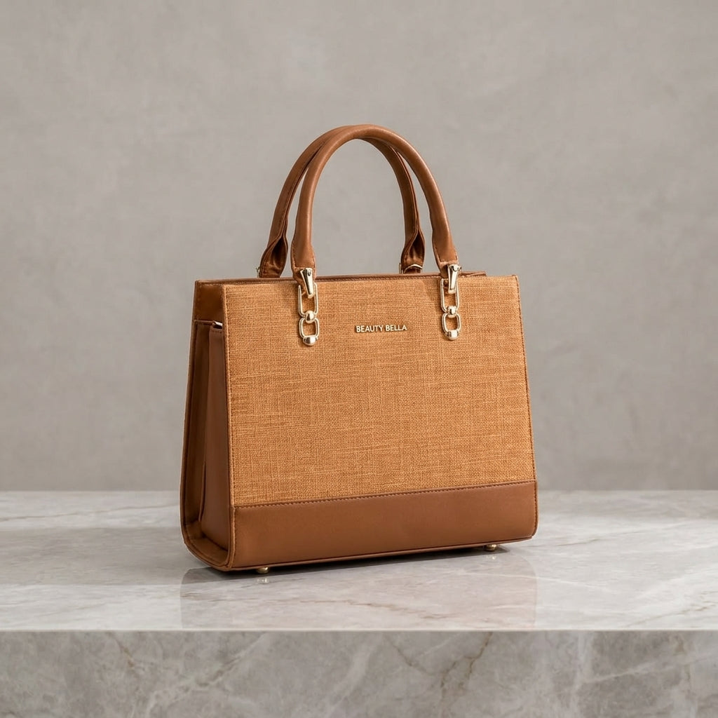 Woven Canvas & Leatherette Executive Structured Tote Bag