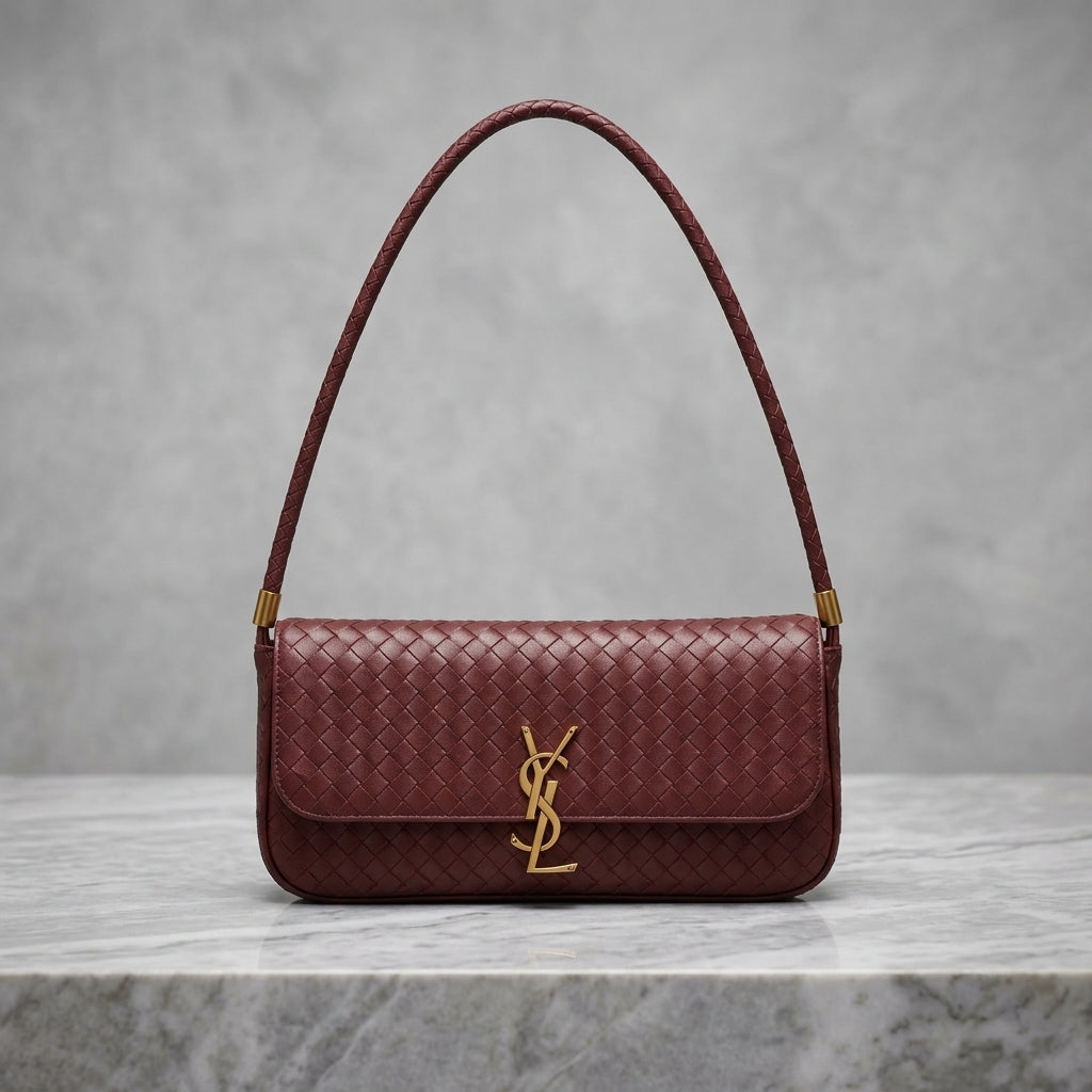Woven Metallic Leatherette Shoulder Bag with Gold Hardware Accent