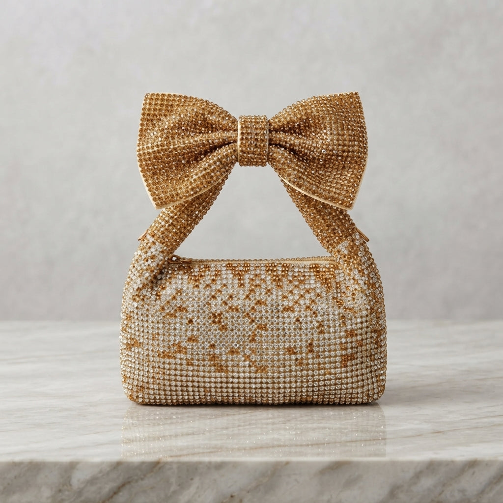 Glamorous Crystal Bow Rhinestone Evening Handbag