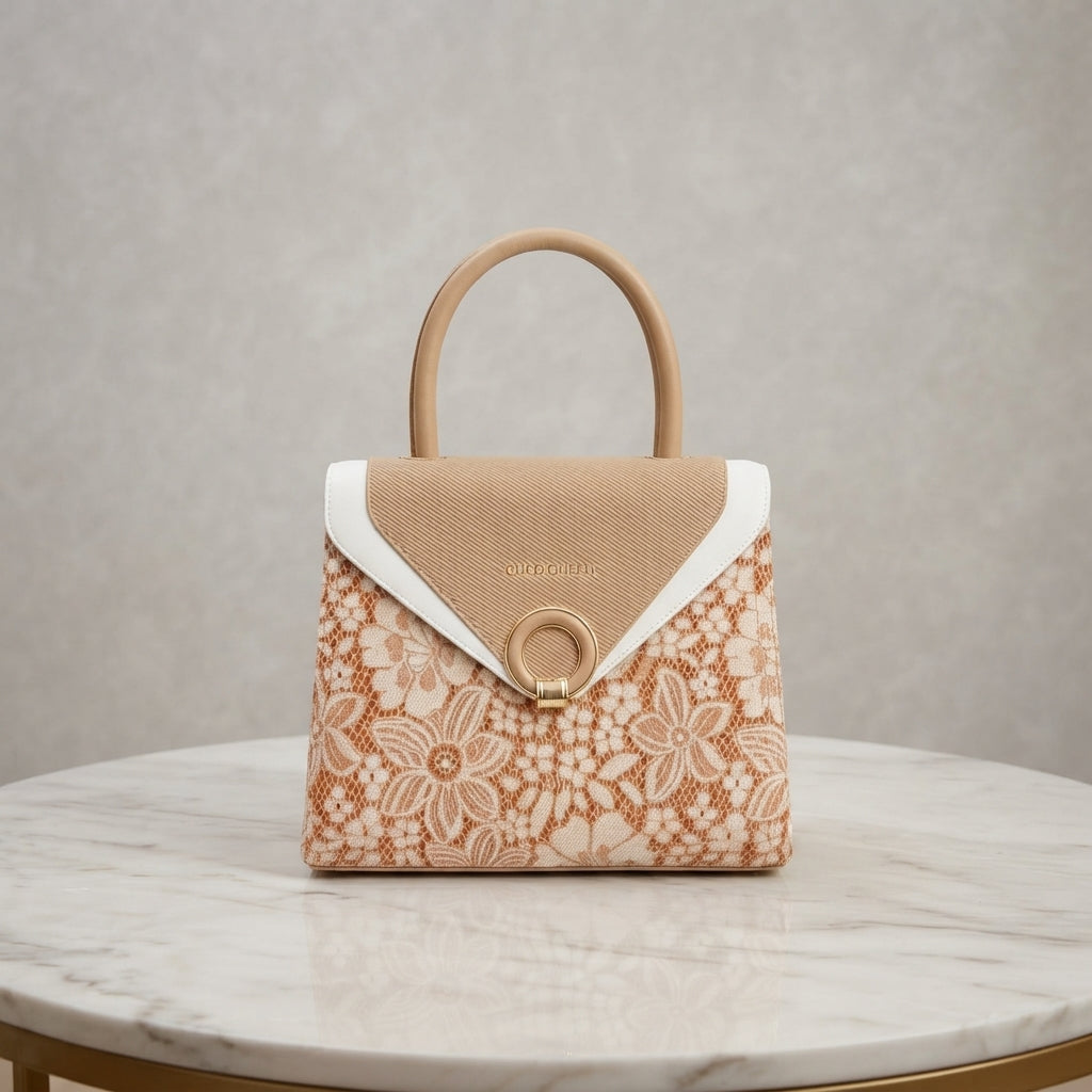 Coco Queen Floral Lace Envelope Flap Handbag with Ring Clasp