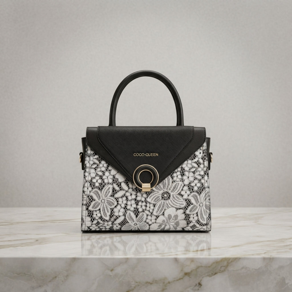 Coco Queen Floral Lace Envelope Flap Handbag with Ring Clasp