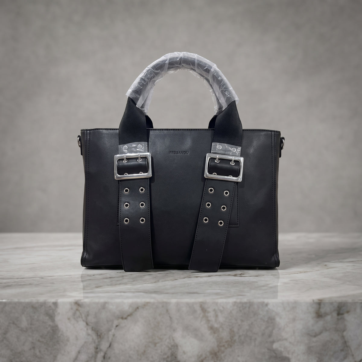 Structured Leather Tote Bag with Buckle Detail – Taupe Brown Shoulder Bag