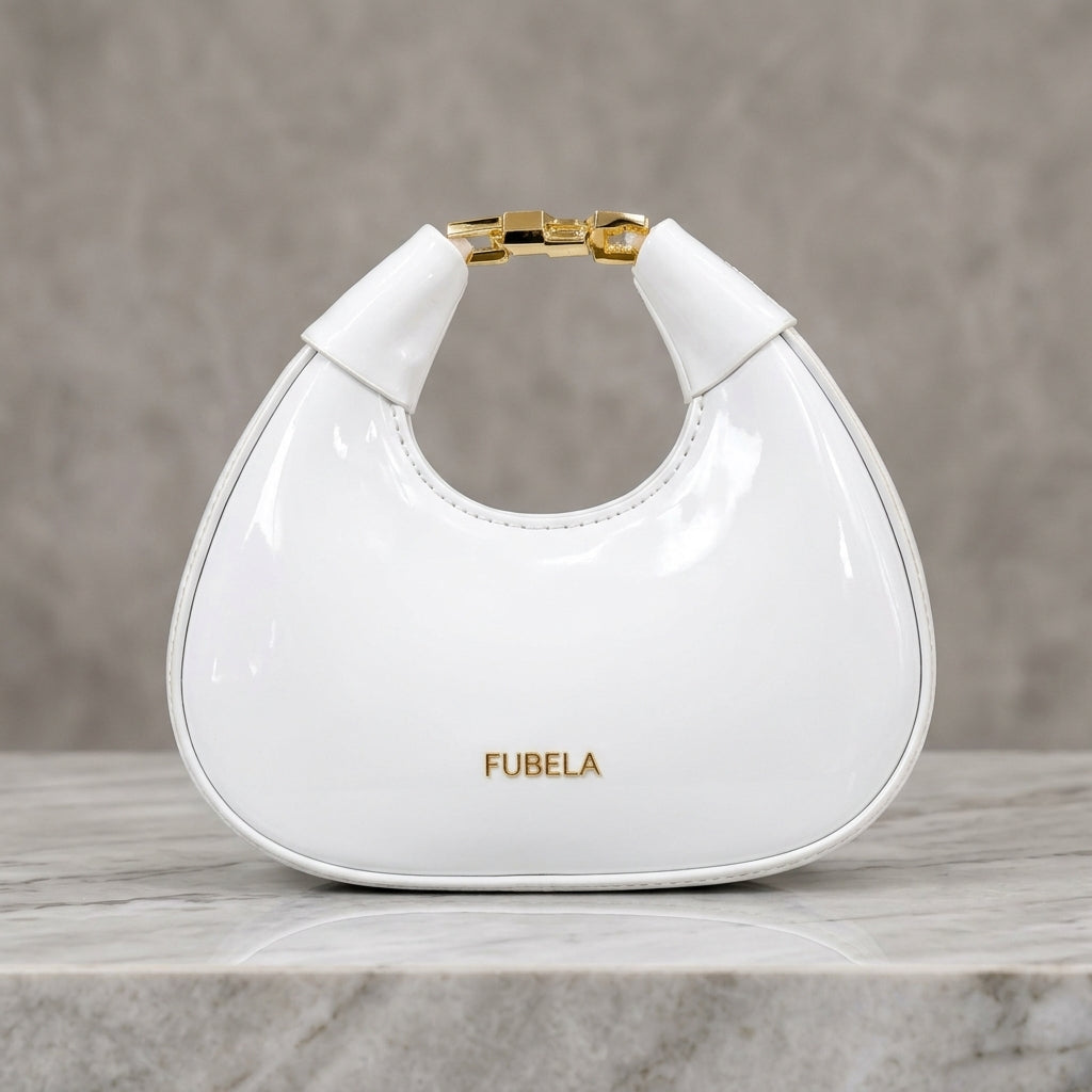 Glossy Patent Leatherette Curved Hobo Handbag