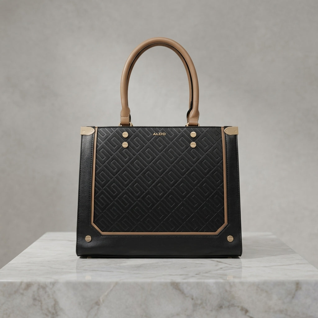 Elegant Geometric Print Structured Handbag