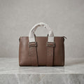Structured Leather Tote Bag with Buckle Detail – Taupe Brown Shoulder Bag