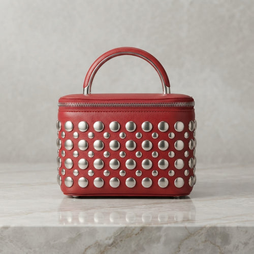 Chic Metal Studded Vanity Box Bag with Top Handle