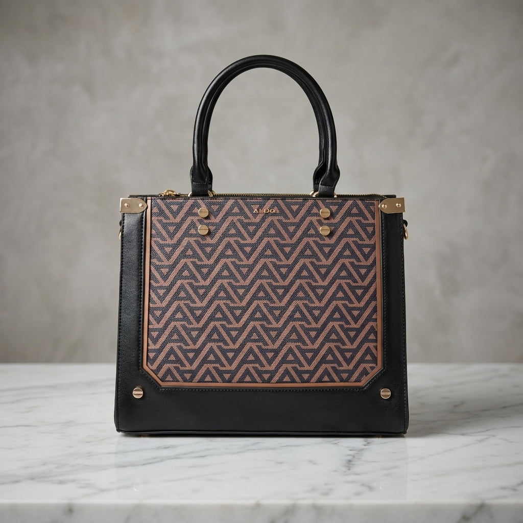 Elegant Geometric Print Structured Handbag