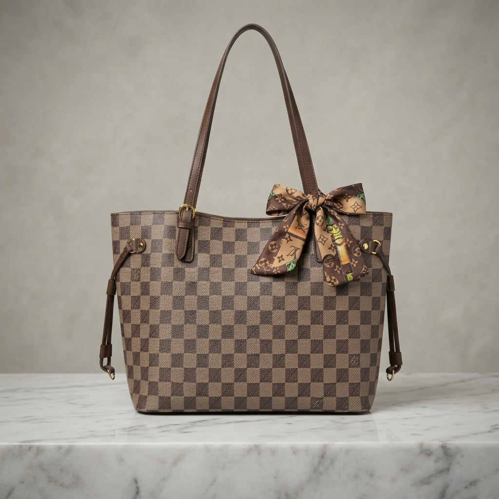 Signature Checkered Bow Tote Bag