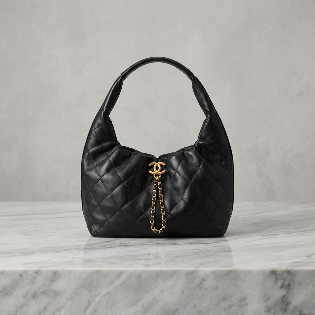 Elegant Quilted Shoulder Bag with Gold Chain Detail