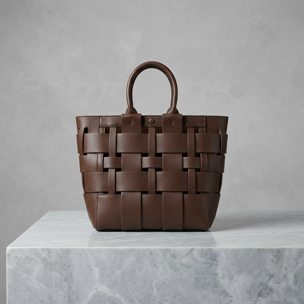 Woven Vegan Leather Tote Bag | Top-Handle Handbag