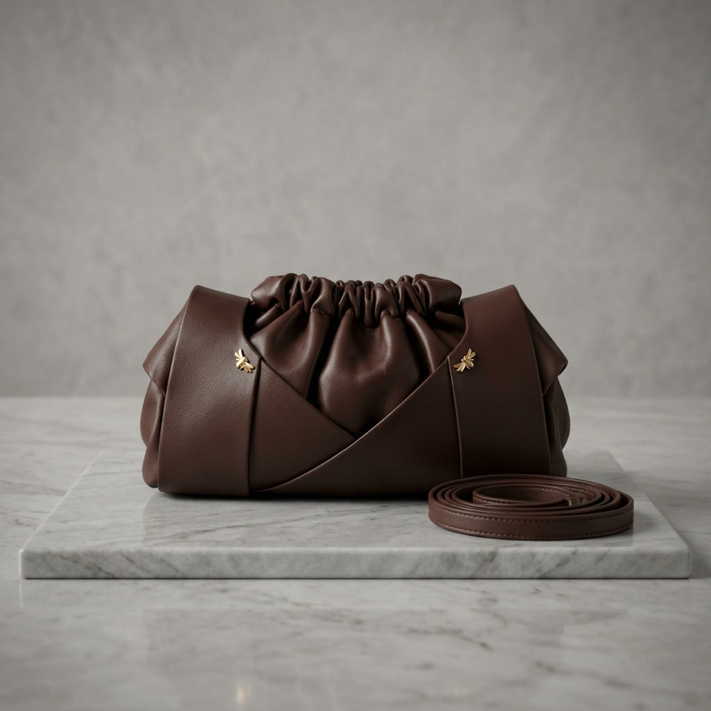 Metallic Ruched Pouch Crossbody Bag | Evening Clutch Purse