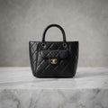 Quilted Leatherette Shopping Tote – Convertible Top-Handle Shoulder Bag with Chain Strap