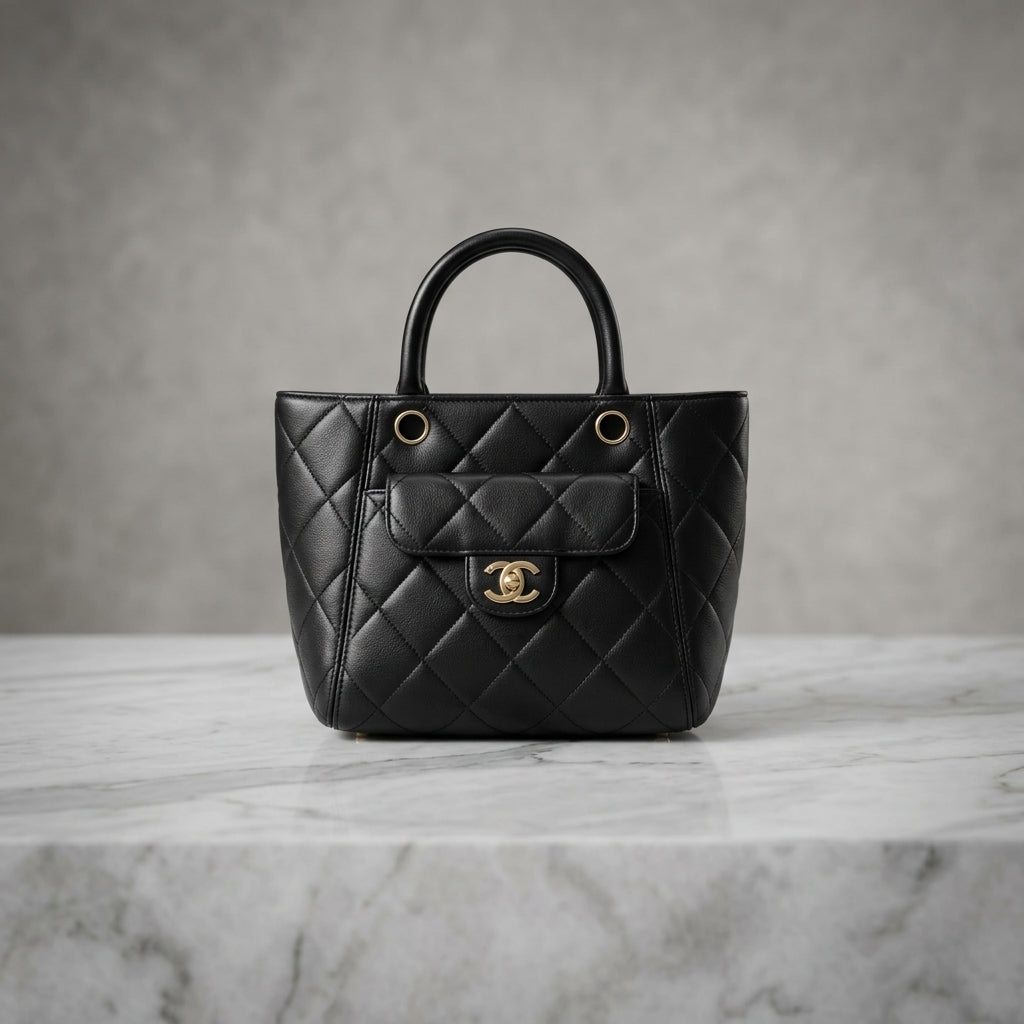 Quilted Leatherette Shopping Tote – Convertible Top-Handle Shoulder Bag with Chain Strap