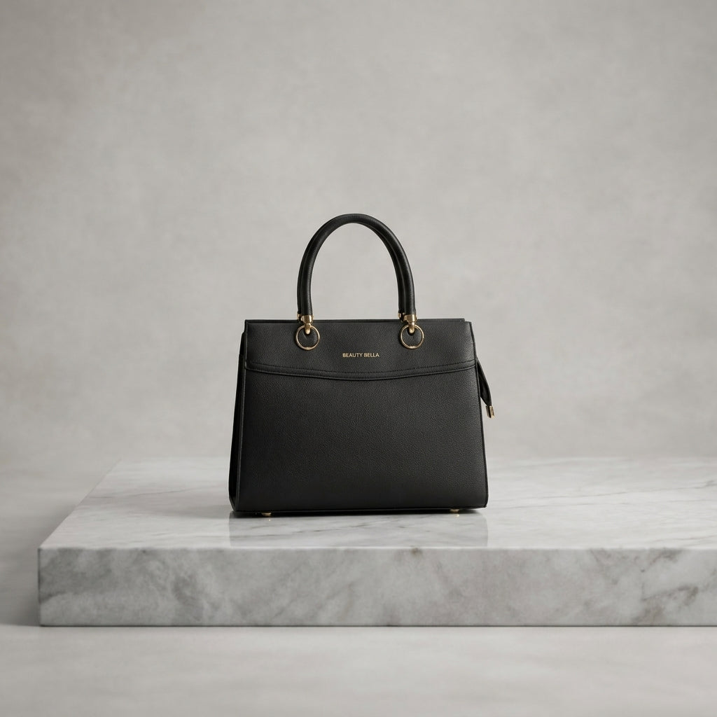 Classic Textured Leatherette Structured Handbag