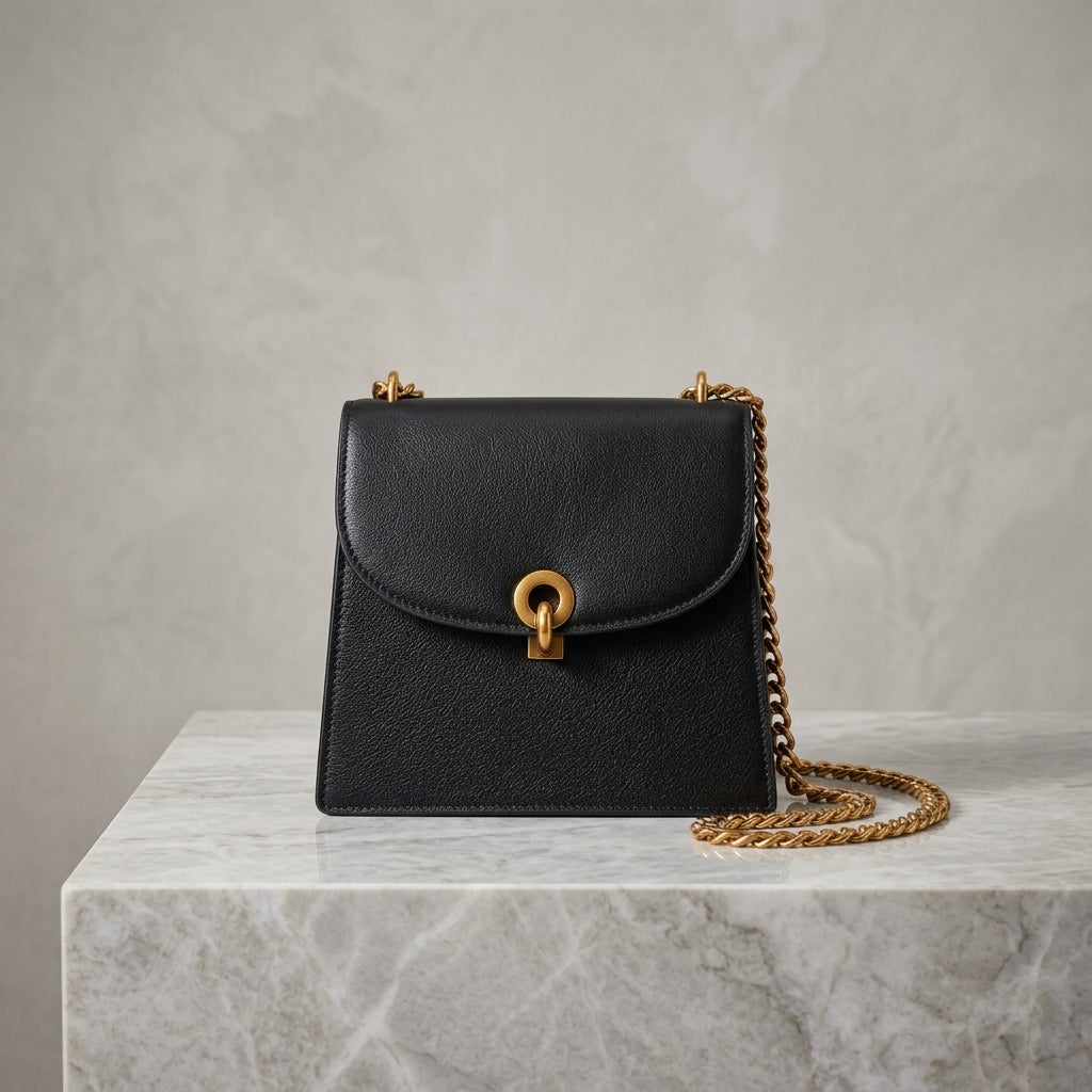 Women Burgundy Leather Shoulder Bag with Gold Chain Strap