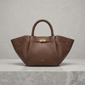 Structured Pebbled Leatherette Winged Tote Bag – Turn-Lock Top Handle Satchel