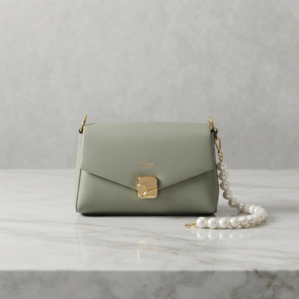 Classic Envelope Shoulder Bag with Pearl Accent & Gold Hardware Clasp