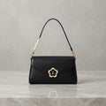 Elegant Floral Logo Flap Shoulder Bag with Pearl Accent