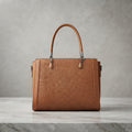 Classic Textured Leatherette Satchel Handbag with Key Tag Charm