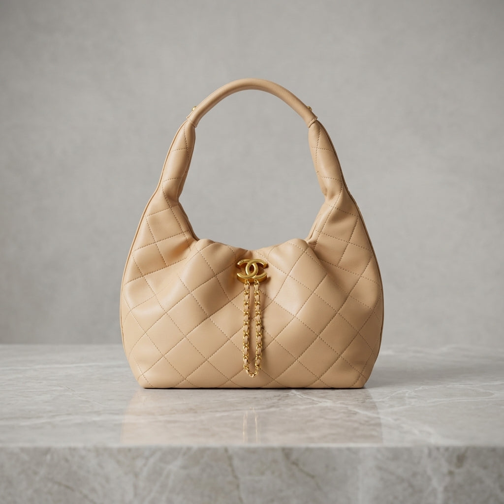 Elegant Quilted Shoulder Bag with Gold Chain Detail