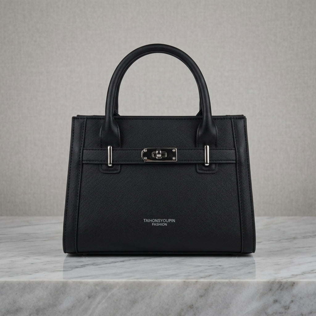 Elegant Structured Top-Handle Satchel Bag with Scarf Accent