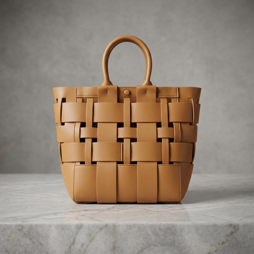 Woven Vegan Leather Tote Bag | Top-Handle Handbag
