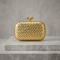 Woven Leatherette Box Clutch Bag – Knot Clasp Evening Minaudière