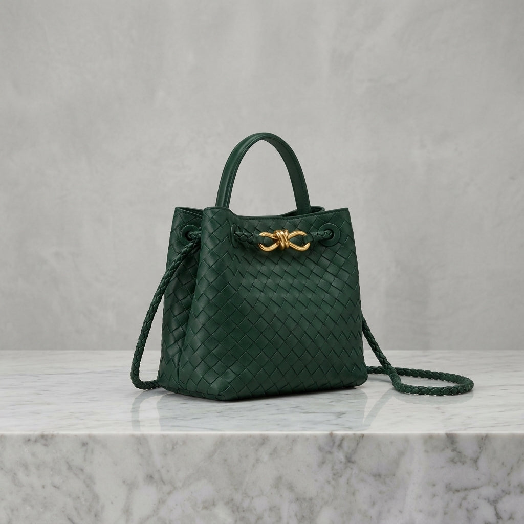 Woven Leatherette Bucket Bag | Convertible Crossbody Purse