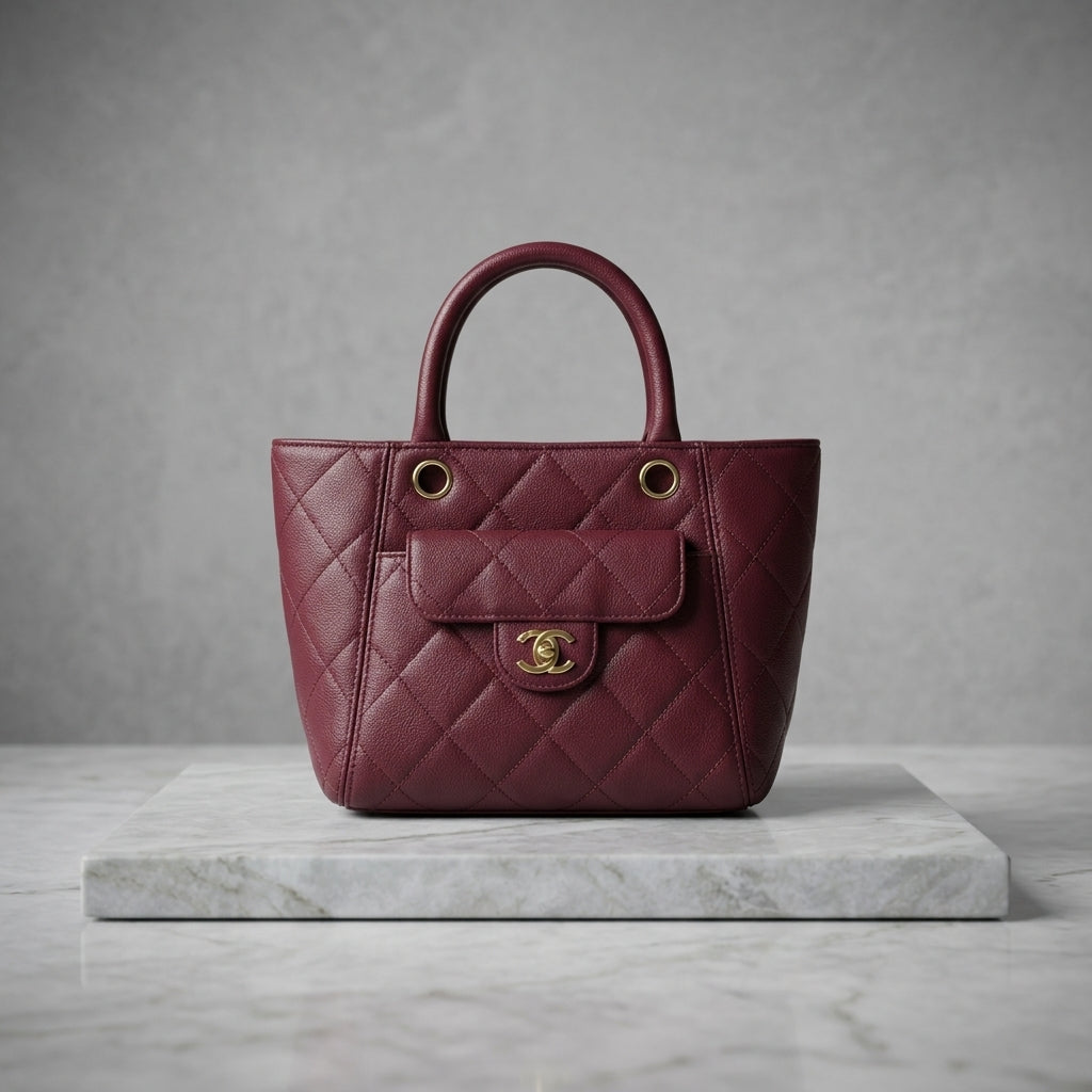 Quilted Leatherette Shopping Tote – Convertible Top-Handle Shoulder Bag with Chain Strap