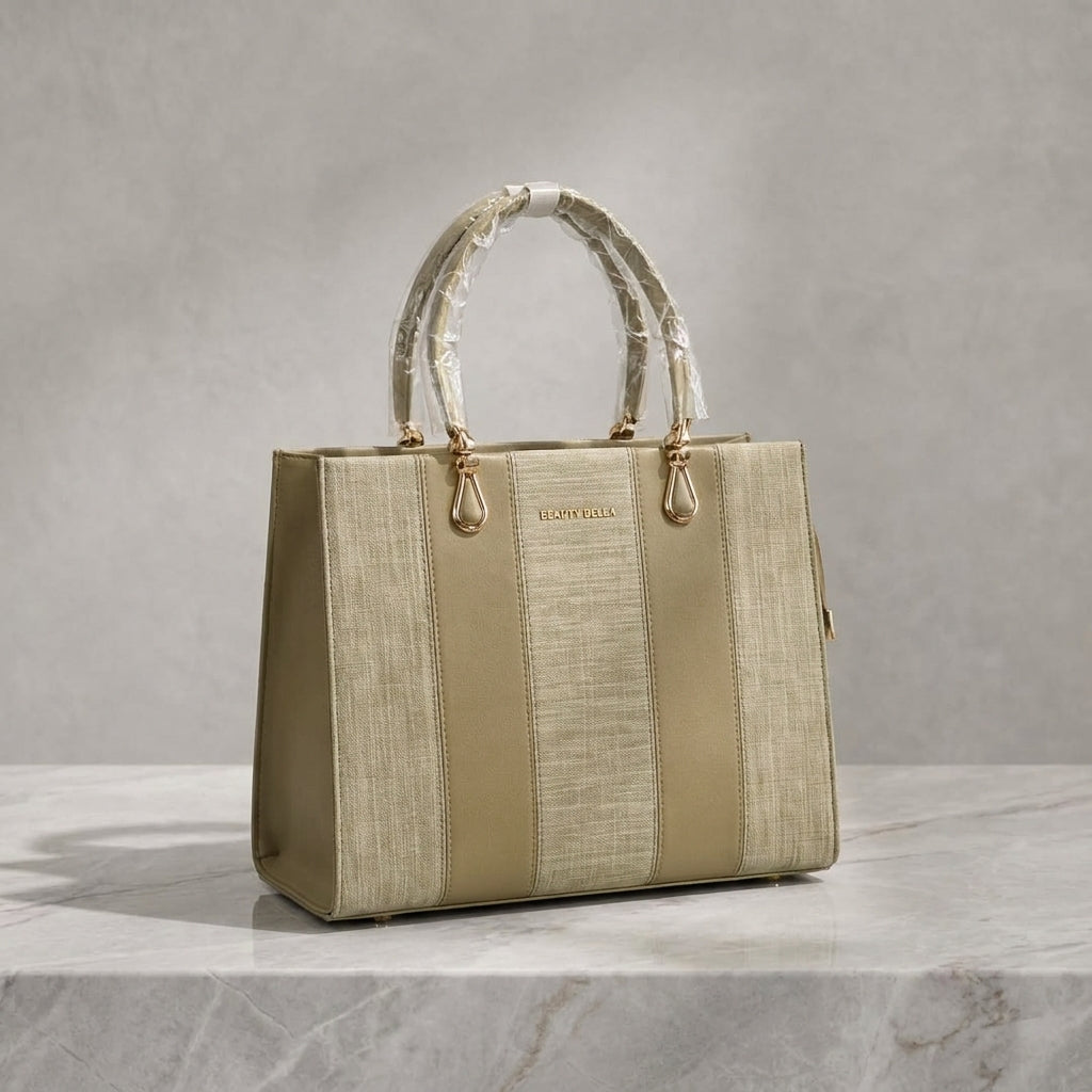 Structured Canvas & Leatherette Executive Tote Bag