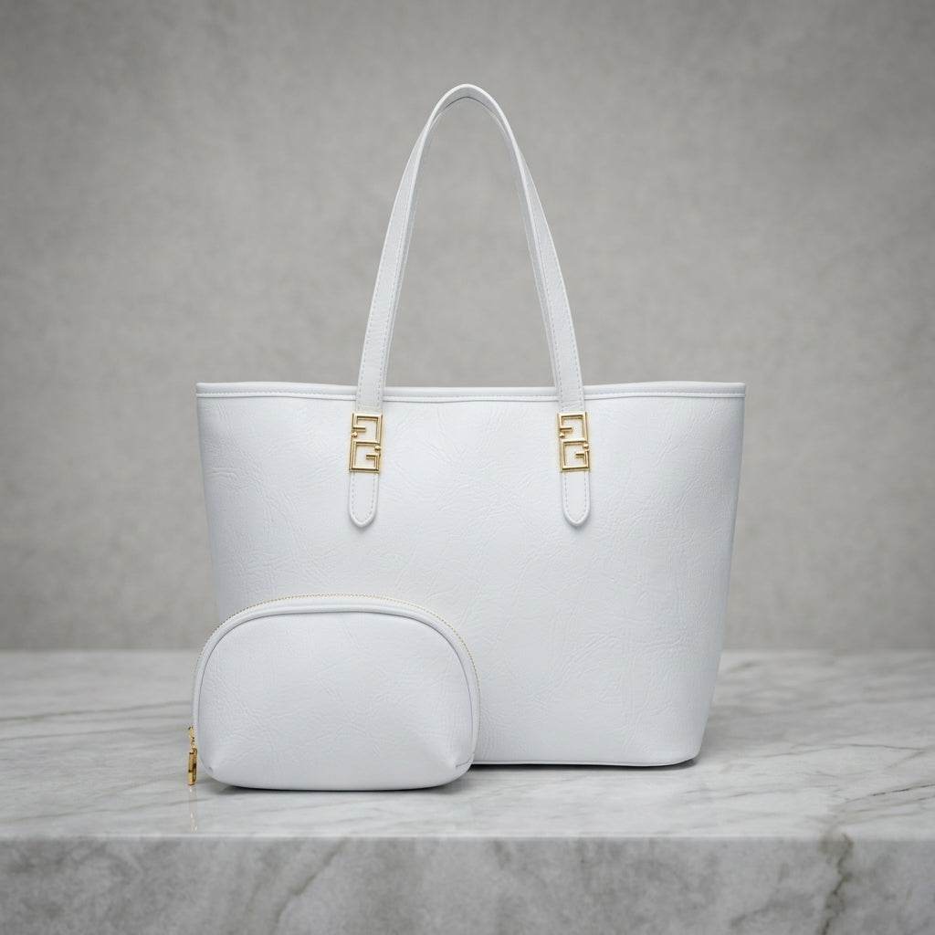 Elegant Leatherette Executive Tote Bag with Matching Cosmetic Pouch