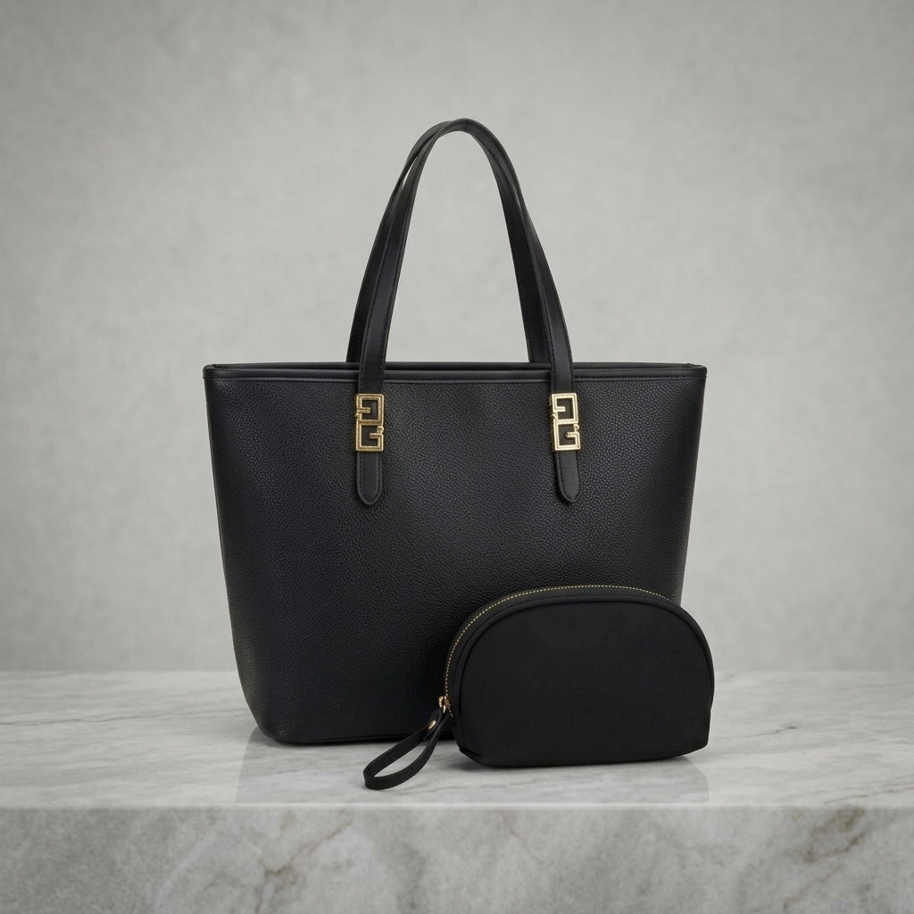 Elegant Leatherette Executive Tote Bag with Matching Cosmetic Pouch
