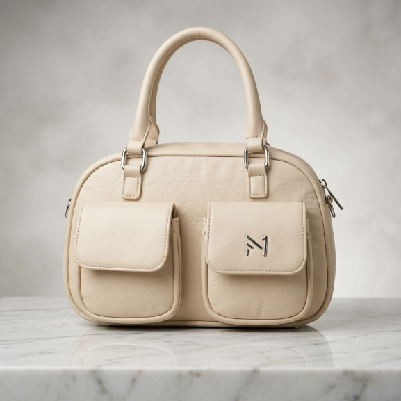 Pink and Beige Two-Tone Cargo Bowling Bag with Front Pockets