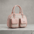 Pink and Beige Two-Tone Cargo Bowling Bag with Front Pockets