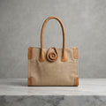 Rustic Canvas Tote Bag with Braided Handles & Button Clasp