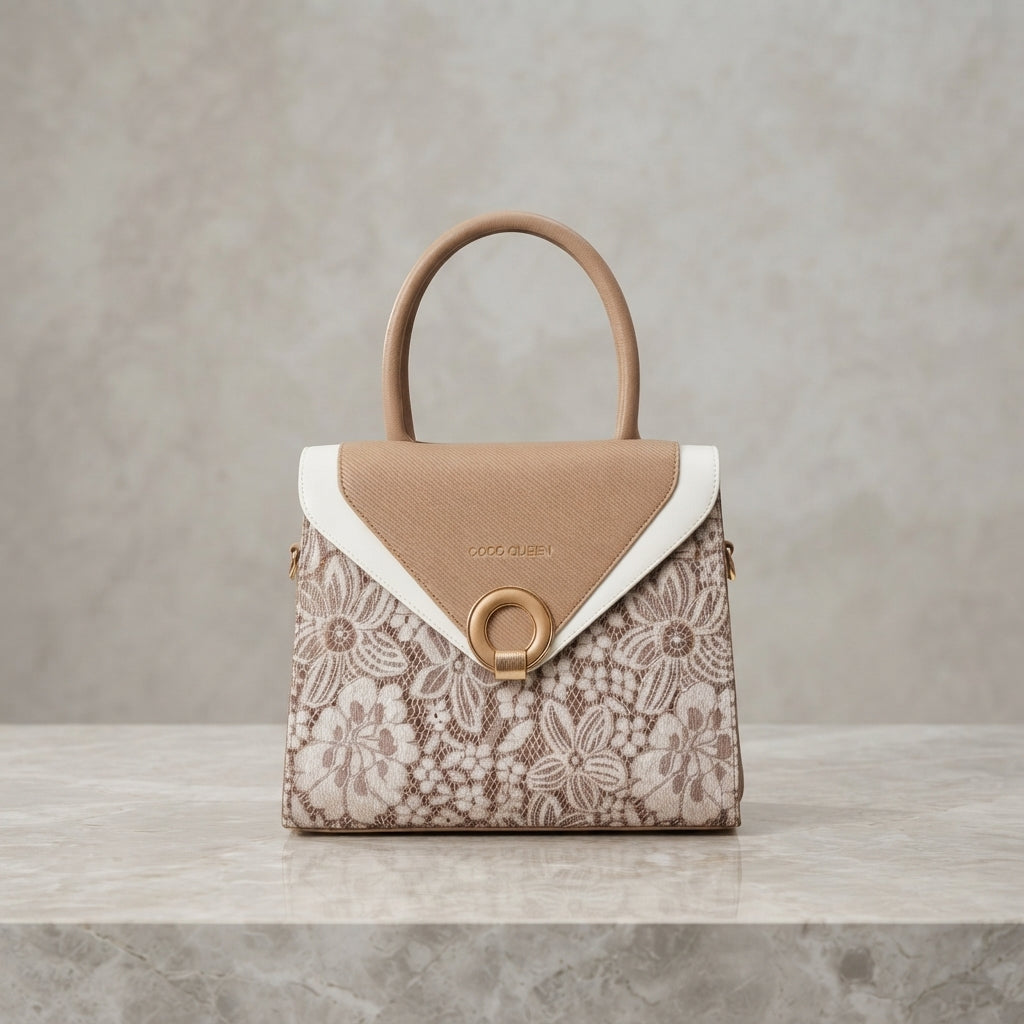 Coco Queen Floral Lace Envelope Flap Handbag with Ring Clasp