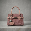 Dusty Pink Crushed Velvet Mini Satchel Bag with Turn-Lock & Heart Charm