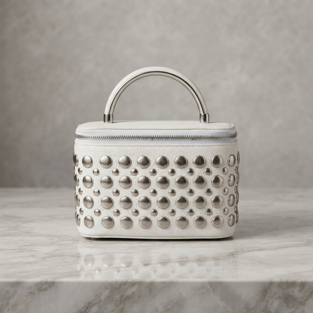 Chic Metal Studded Vanity Box Bag with Top Handle